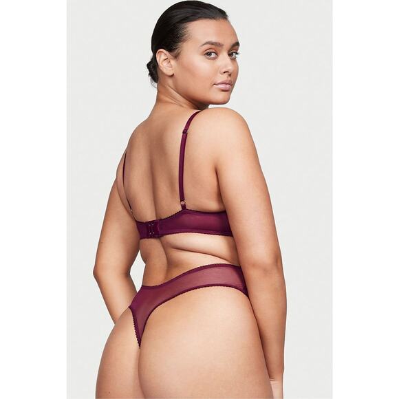 Victoria’s Secret Embroidered Floral Mesh Bodysuit Teddy XL Underwire Burgundy - Picture 2 of 6